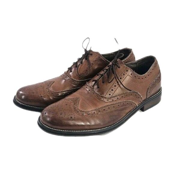 Steve Madden Ethin-2 leather lace-up brown dress shoe Wingtip Rubber Sole Sz 12 - Picture 1 of 13
